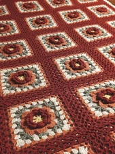 🌸3D Granny Square Afghan 57x80 Blanket Throw Rose Cottage Core Retro Boho VTG
