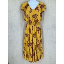 Old Navy Womens Floral Midi Dress Mustard Yellow Flutter Sleeve XS Boho Cottage