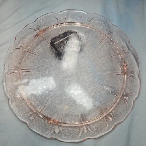VTG Jeannette Cherry Blossom Pink Depression Glass Footed Cake Plate MINT 1930’s