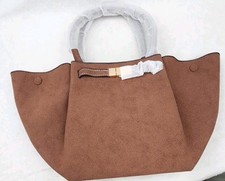 Designer Brown Med Faux Suede Leather Tote Purse Shoulder Bag Chic Bag Handle