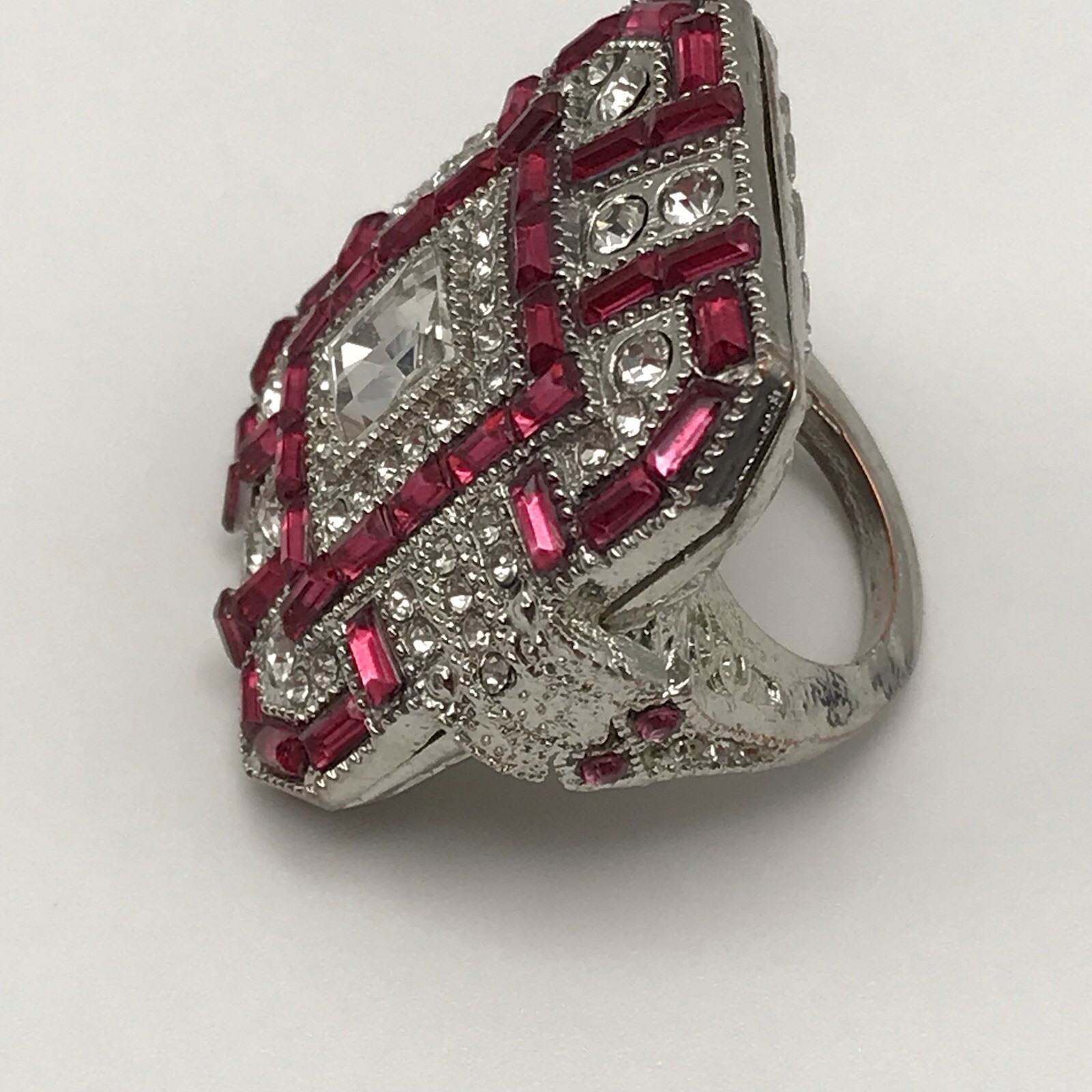 Large Art Deco Style Statement Ring Red Clear Cry… - image 4