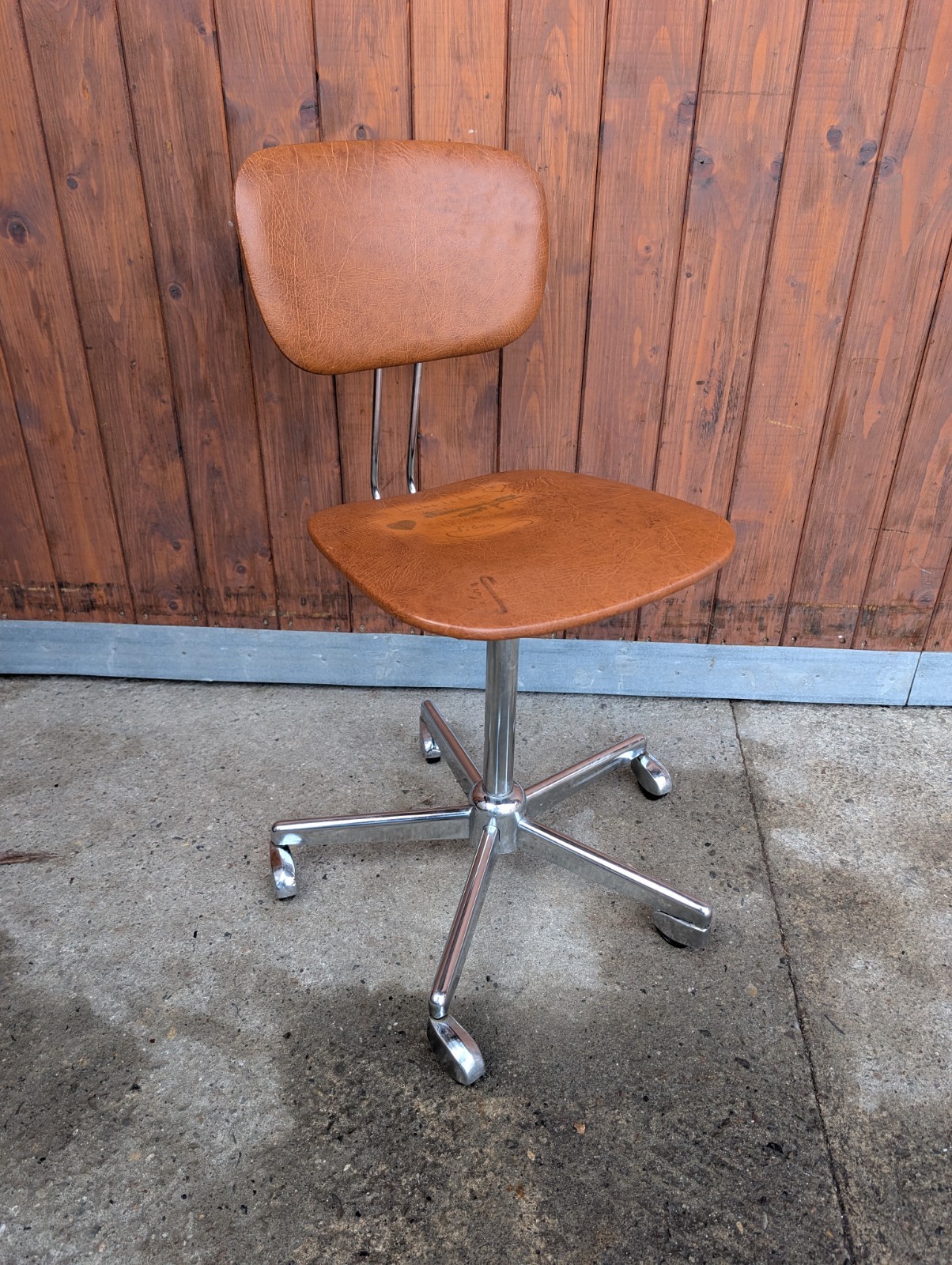 Vintage Office Chair Swivel Chair Vinyl Manager Chair Architects 70er Cognac thumbnail 4