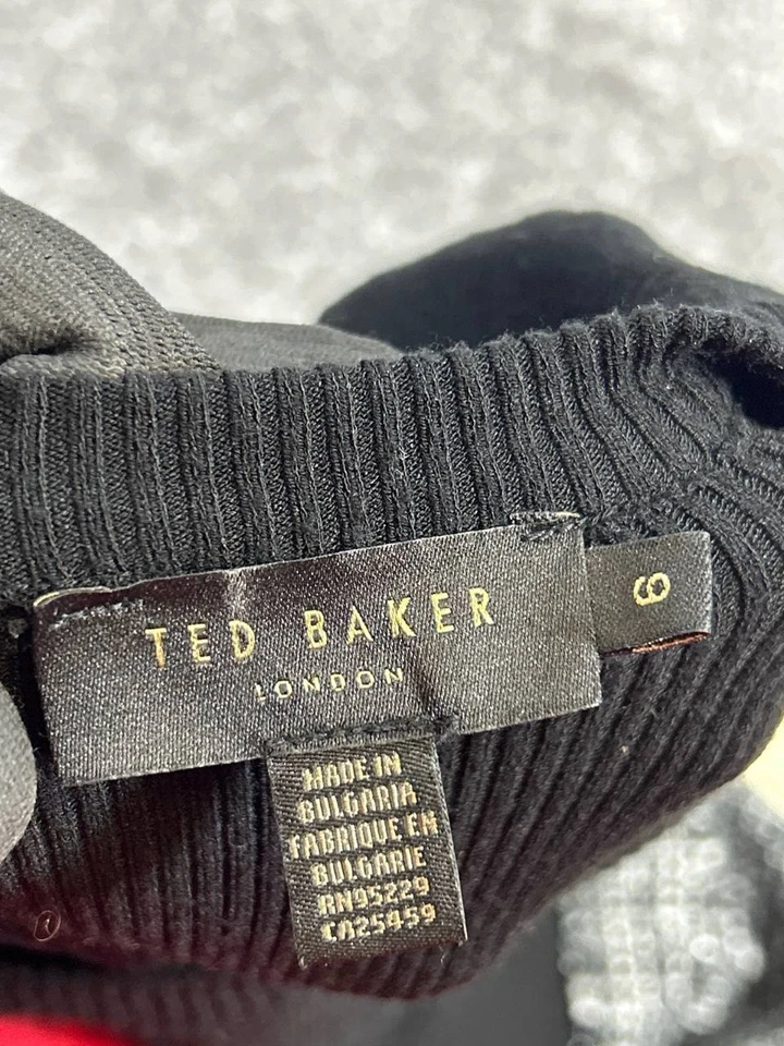 Vestido Ted Baker para mujer 6 negro gris tejido blusa * Foto 3 de 4