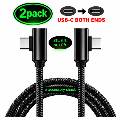 2 PACK 90 Degree Angle USB-C to USB-C Charger Cable Fast Charging Type Sync Cord