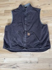 CARHARTT Duck Canvas Vest Mens Size XL Work Wear Sherpa Lined Utility V33 DKB