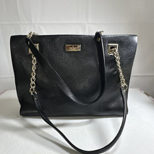 kate spade new york Black Pebbled Shoulder Bag, Chain Strap, Zip, Gold, Pockets