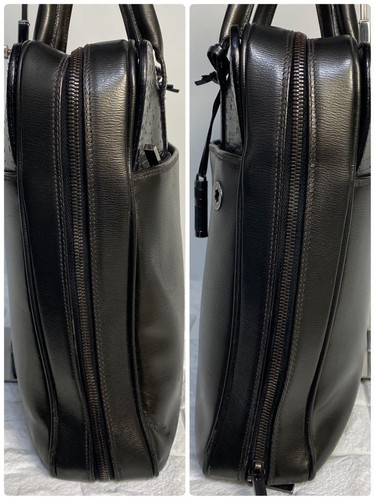 Montblanc Business Bag Briefcase All Leather Logo Dark Grey - Picture 7 of 13