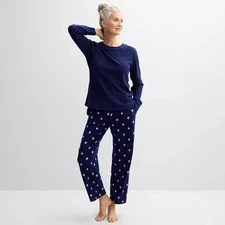 CROFT & BARROW NAVY BLUE TOP PAJAMA SET LONG SLEEVES LONG STAR PANTS 4X