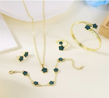 Green  Goldtoned 5pc Kids Fashion Jewelry Set