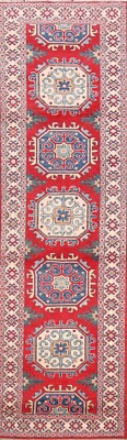 Vegetable Dye 10 ft. Red Super Kazak Oriental Runner Rug Hand-made 9' 8'' x 2' 6''