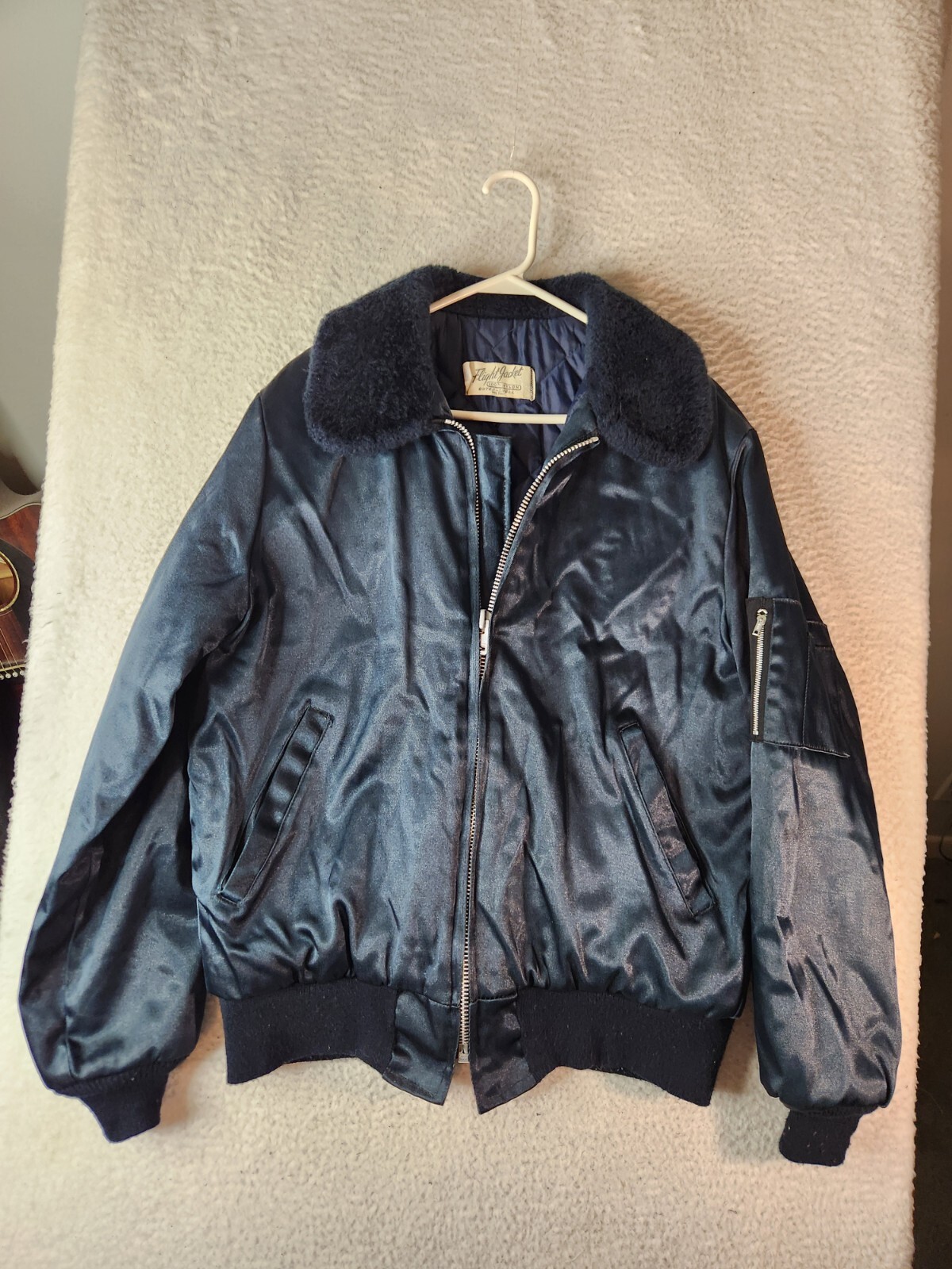 Vtg Flight Jacket Outer Shell Full Zip Quilted Li… - image 1