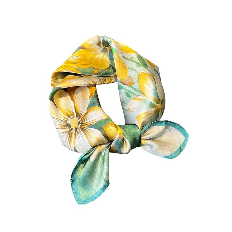 "100% Silk 21\" Square Scarf Women Kerchief Bandana Neckerchief Wrap Yellow Green"