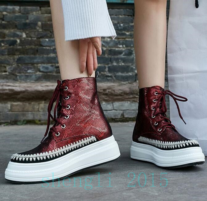 Para Mujer Piel De Serpiente Cordones Mitad de Pantorrilla botas Con Cordones Serpiente Plataforma De Invierno Grueso Caliente occidental 14219d Para Mujer Piel De Serpiente Cordones Mitad de Pantorrilla botas Con Cordones Serpiente Plataforma De Invierno Grueso Caliente occidental 14219d