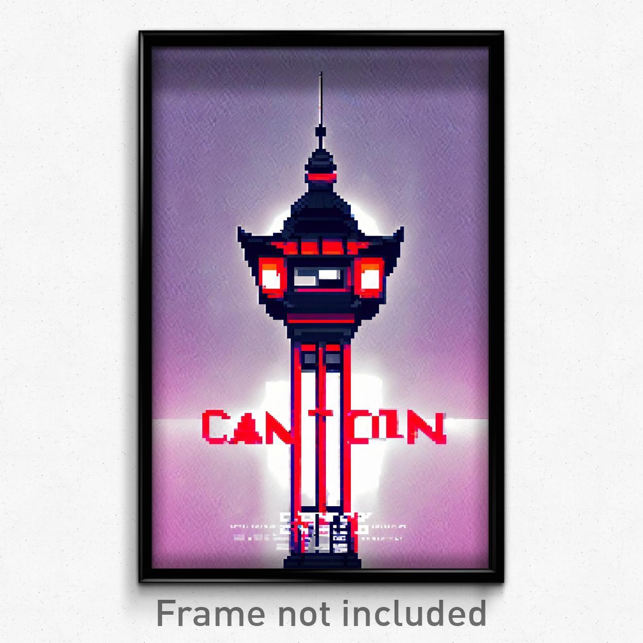 8 Bit Psychedelic Pixel Art Poster - Glossy Canton Video Game Print