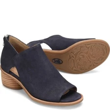 Sofft Carleigh Suede Rounded Stack Heel Peep Toe Shoes Navy Womens 6.5 NEW