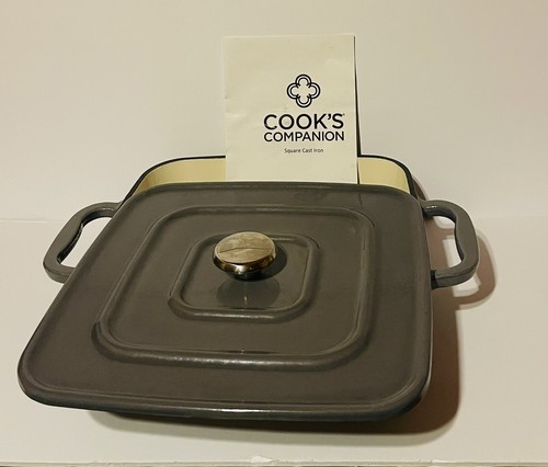 Cast Iron Cooks Companion Gray Enameled 10” Roaster Pot Square Oven Safe Heavy - Picture 4 of 4