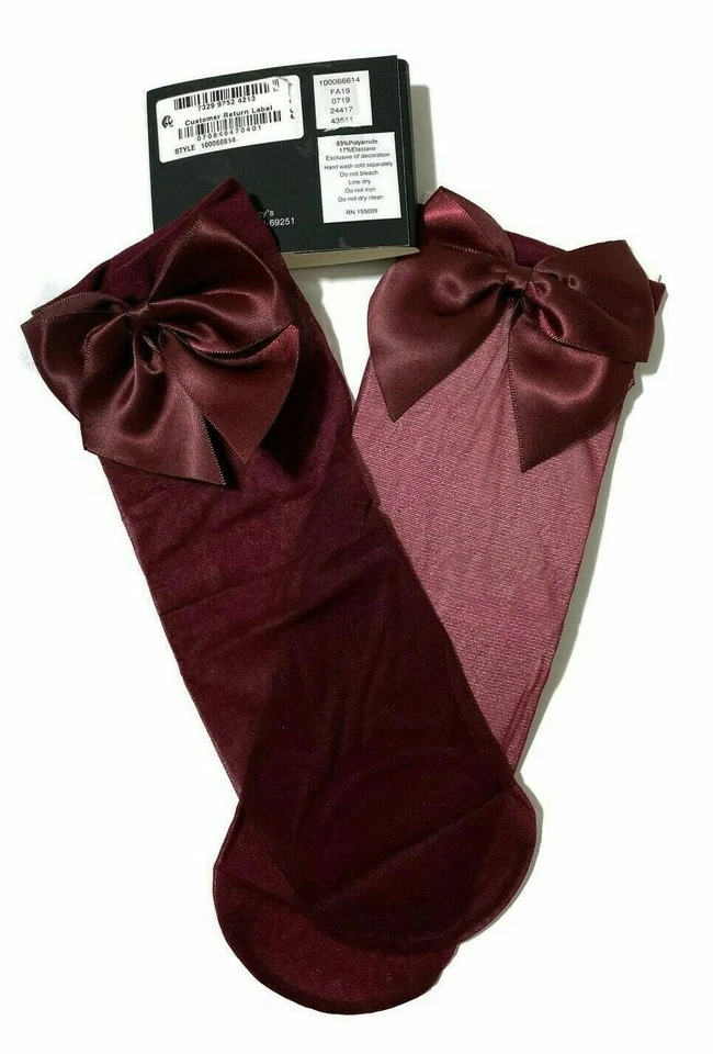 2 pares de calcetines INC International Concepts para mujer elegantes con lazo de satén de vino OSFM Foto 4 de 4
