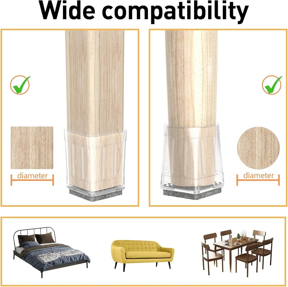 24 PCS Clear Square Chair Leg Floor Protectors, Silicone Furniture Pads