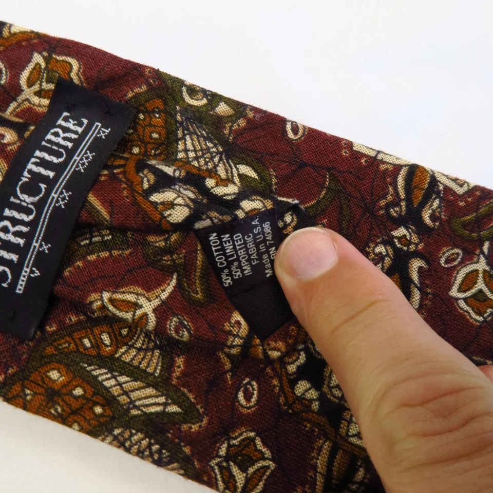 Corbata de cuello tapiz floral abstracto estructura vintage 56x3,5 algodón/lino clase Foto 4 de 4