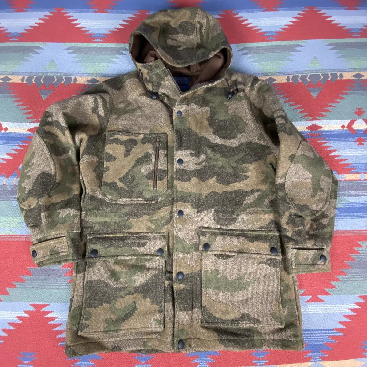 Pendleton x Cabelas Vintage Camo Hunting Hoodie Field Jacket sz M Rare Wool