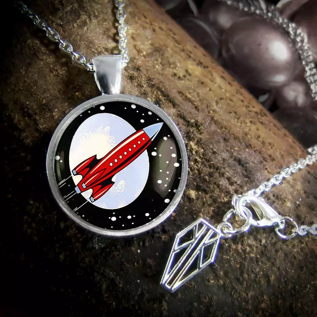 Retro Spaceship Toy Rocket Ship Fantasy Silver Pendant Necklace 24