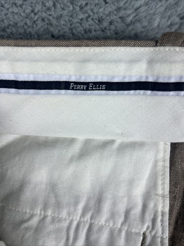 Perry Ellis Linen Blend Chino Pants Men's Size 32x30 Relax Fit Brown Flat Front - Picture 7 of 11