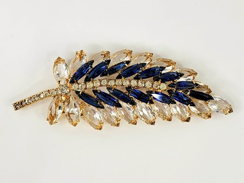Juliana D&E DeLizza Elster Brooch Blue Navette Clear Rhinestons Confirmed #3269 - Bild 4 von 7