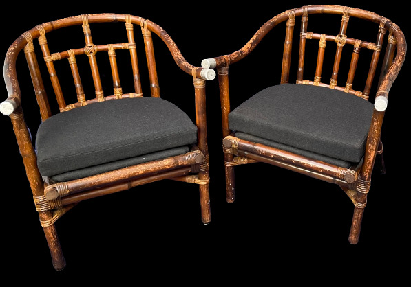 Vintage pair of FICKS REED Bamboo Rattan Chairs by JOHN WISNER