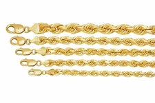 10K Yellow Gold 6mm-10mm Diamond Cut Solid Rope Chain Pendant Necklace 18"-30"