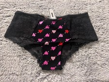 Victoria's Secret PINK black red hearts cheeky panties lace VS Valentine's Day M