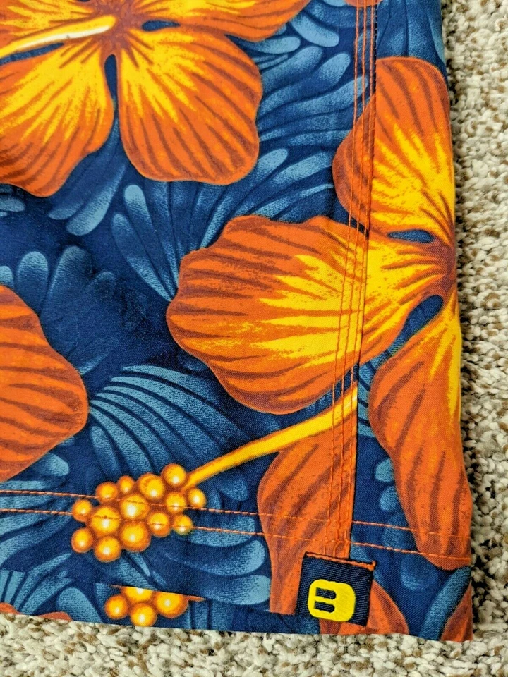 Bañador BKE Húmedo Para Hombres 32 Board Shorts Patrón Floral Naranja Azul Sin Forro Foto 2 de 4
