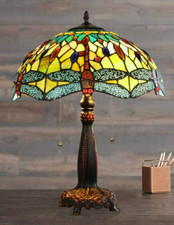 Dragonfly Stained Glass Table Desk Lamp Tiffany Style with 16" Wide Shade