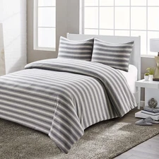 3Pcs Comforter Set Super Soft Shadow Stripe Grey and White Jersey -Twin
