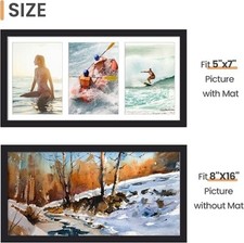 upsimples 8x16 Collage Picture Frame, Display Pictures 3 5x7 with Mat or 8x16 Wi