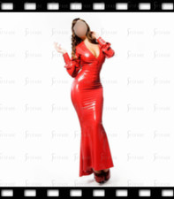 Latex Fish Tail 1 Piece Dress V Neck Sexy Hot Red Back Zip Customized 0.4mm D30