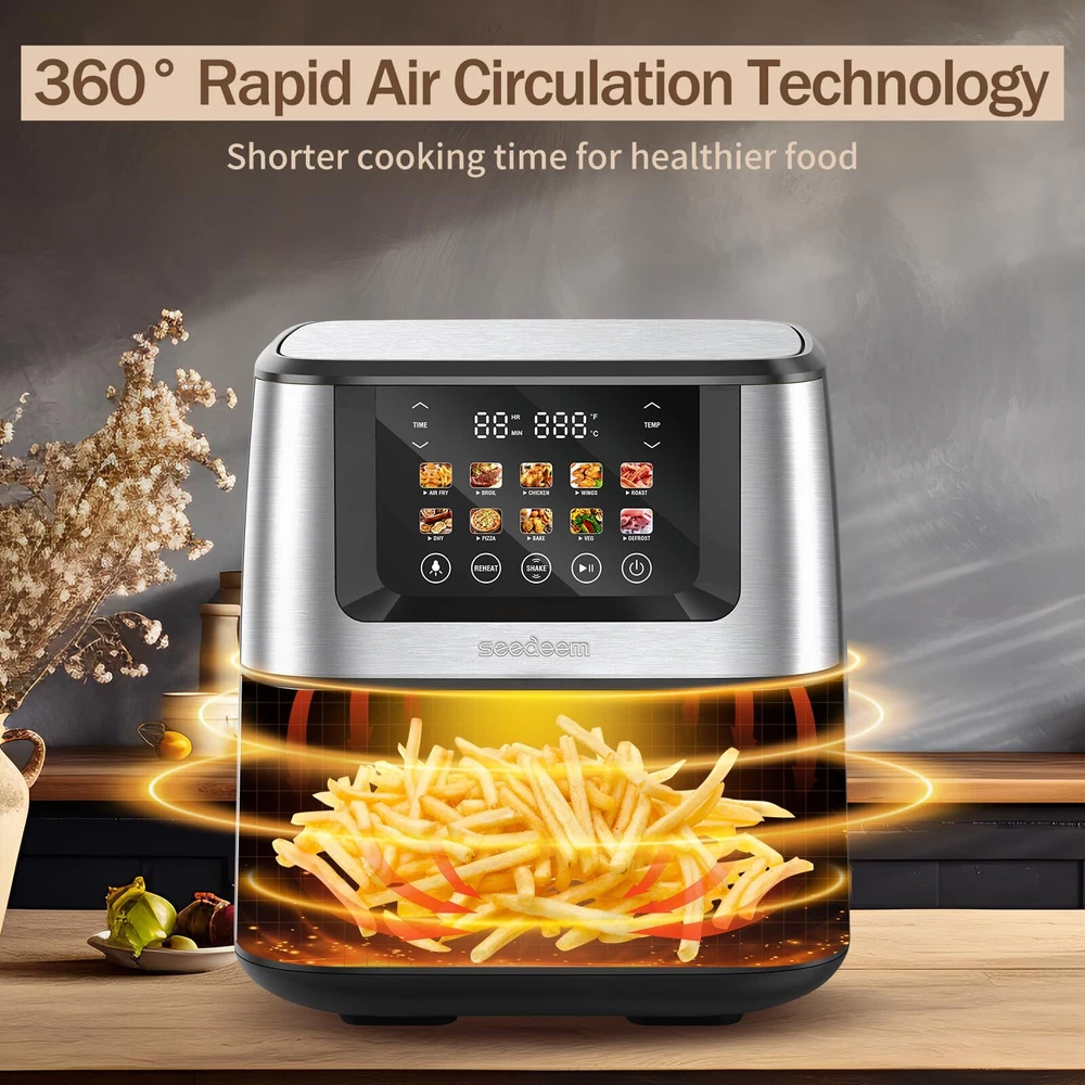 Air Fryer with LCD Touchscreen and ClearCook Window for Easy Monitoring Air Fryer with LCD Touchscreen and ClearCook Window for Easy Monitoring