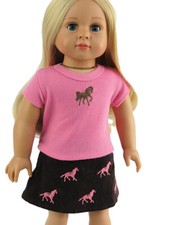 Top de caballo rosa falda marrón conjunto occidental ropa de muñeca para muñecas de niña de 18"