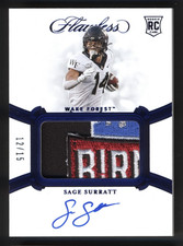 2021 Panini Flawless Sage Surratt Auto #/15 RPA Rookie Logo RC Patch Wake Forest