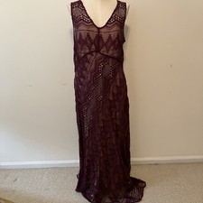 Sundance Y2K Silk Purple Crochet Lace Sheer Maxi Tank Sheath Dress 14 Babydoll