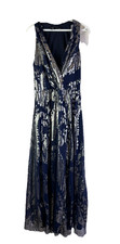 Vintage Y2K Womens 12 Metallic Silver Paisley Empire Gown Dress Whimsigoth Prom