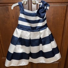 Blueberi Boulevard Girl's Navy / White Satin Stripes Occasion Dress Size 3T