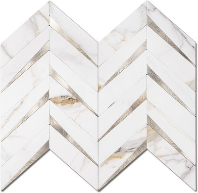 10 Sheets Herringbone Peel Stick Backsplash Calacatta Marble PVC Tile