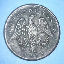 RARE VARIETY 1815 LOWER CANADA HALFPENNY TOKEN: BRITANNIA / EAGLE - *42143241 🌈