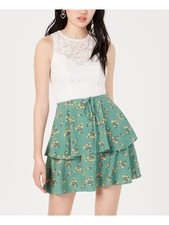 TEEZE ME Womens Fit + Flare Mini Dress Green Sleeveless Juniors 1516