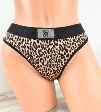 Victoria's Secret LARGE COTTON LOGO SHINE PATCH THONG Natural Leopard 