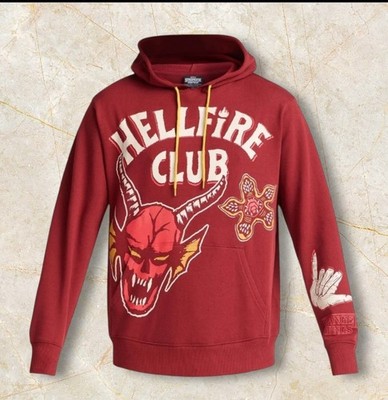 Men's Netflix Series Stranger Things Hellfire Club Red Graphic Hoodie sz M