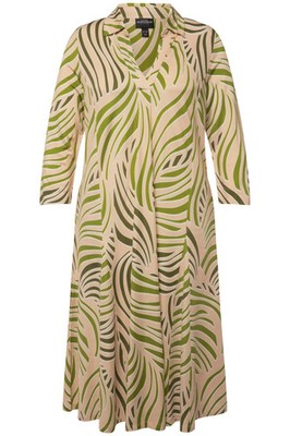 Ulla Popken große Größen Hemdblusenkleid 58+ beige Slinky Midikleid V Ausschnitt