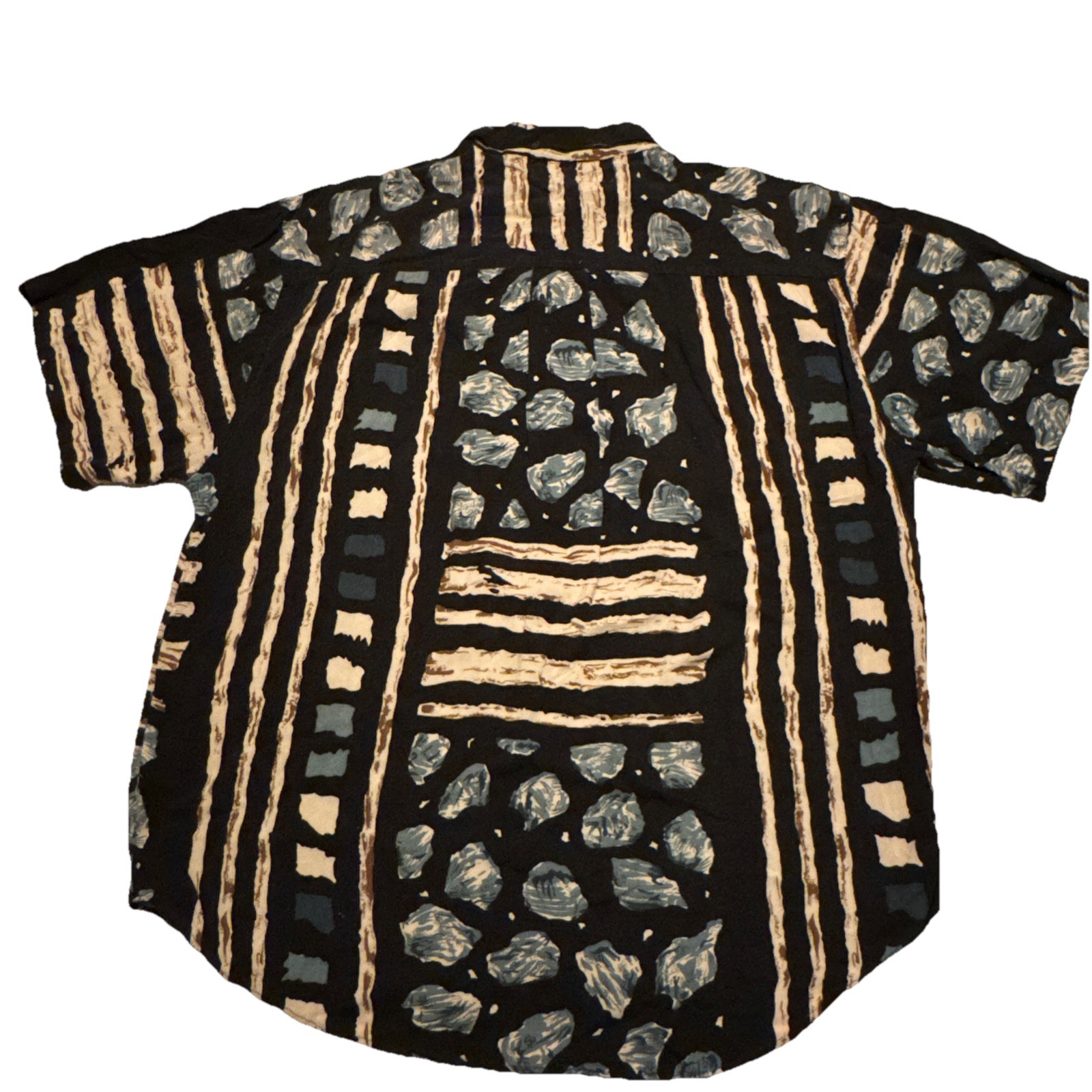 Thums Up For Him Mens Vintage XL Rayon Shirt Abstract Geometric Tribal Print image 2