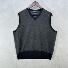 Vintage Polo Ralph Lauren Sweater Vest Mens XL Gray Lambswool Knit V Neck Preppy