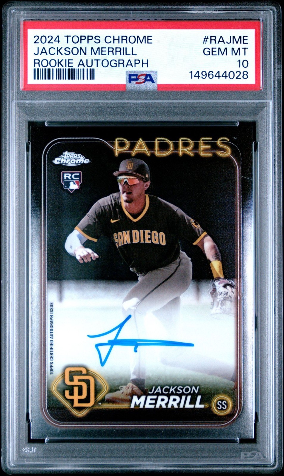 2024 Topps Chrome Jackson Merrill  Auto RC  Padres #RA-JME PSA 10
